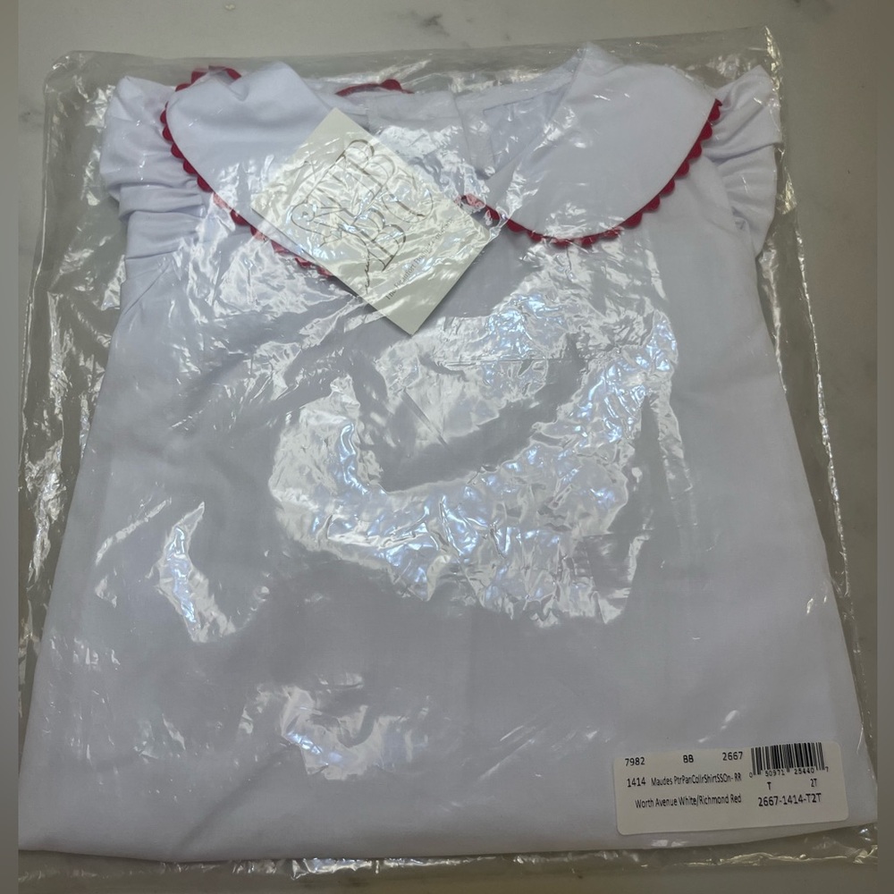 NWT Maude’s Peter Pan collar onesie 2T with red trim